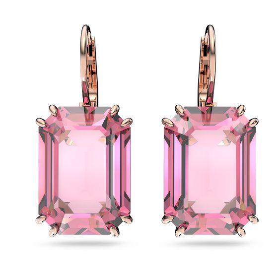 Brincos Millenia, Cristal de lapidação octogonal , Rosa, Banhado a Brincos Millenia, Cristal de lapidação octogonal , Rosa, Banhado a