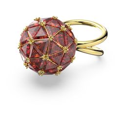 Anel-cocktail-Curiosa-Redondas--Vermelha-Banhado-a-dourado