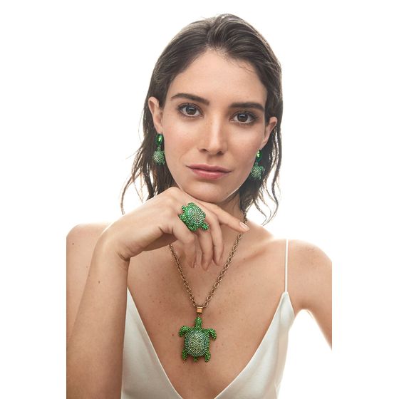 Anel-Mustique-Sea-Life-Turtle-Grande-Verde-Revestido-em-Tom-de-Ouro