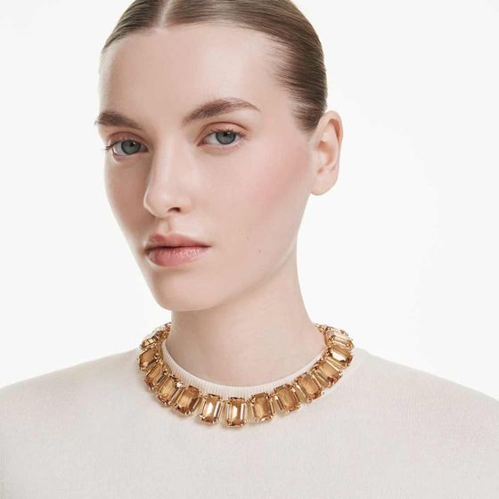 Colar-Tennis-Millenia-Cristais-de-grandes-dimensoes-Lapidacao-octogonal-Caramelo-Revestido-em-dourado