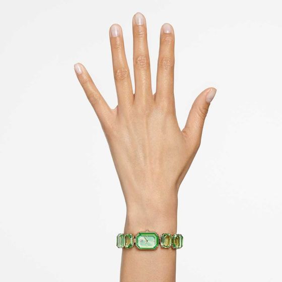 Relogio-Pulseira-de-corte-octagonal-Verde-Acabamento-em-champanhe-dourado